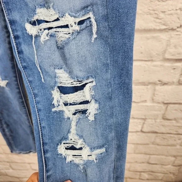 American Eagle Distressed High Rise Jegging Medium Wash Denim Flap Jeans Sz 6R - Picture 4 of 15
